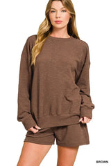 Brown Slub Long Sleeve Top and Shorts Set, Outfit Sets, $ 45.00, A Moment Of Now™