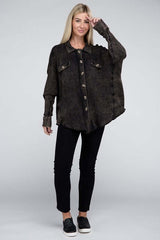 Shop Women's Acid Wash Oversized Cotton Waffle Shacket Jacket, Shackets, USA Boutique