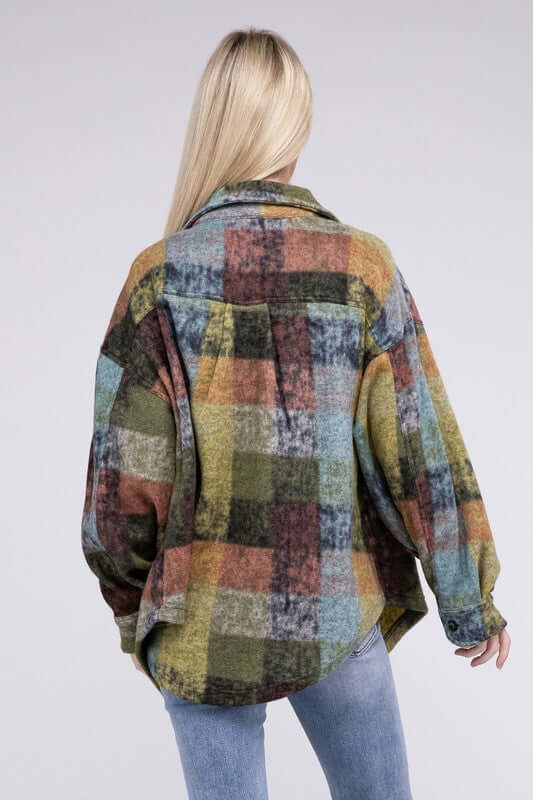 Women's Loose Fit Buttoned Down Check Shirt Jacket Plaid Shacket, BiBi, $ 55.00