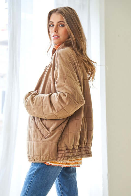 Washed Soft Comfy Quilting Zip Closure Jacket, Davi & Dani, $ 85.95