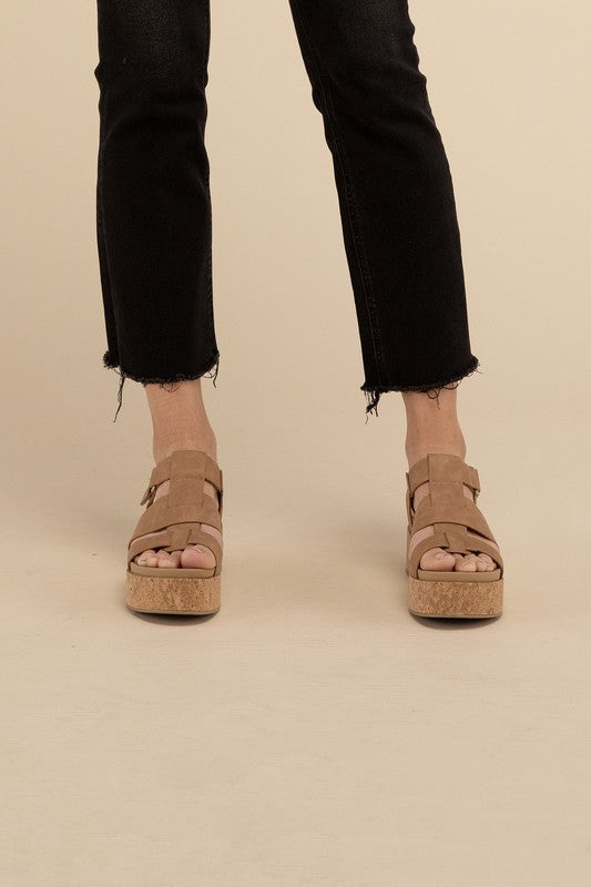 AMENDA-S Nude Brown Platform Sandals Wedges
