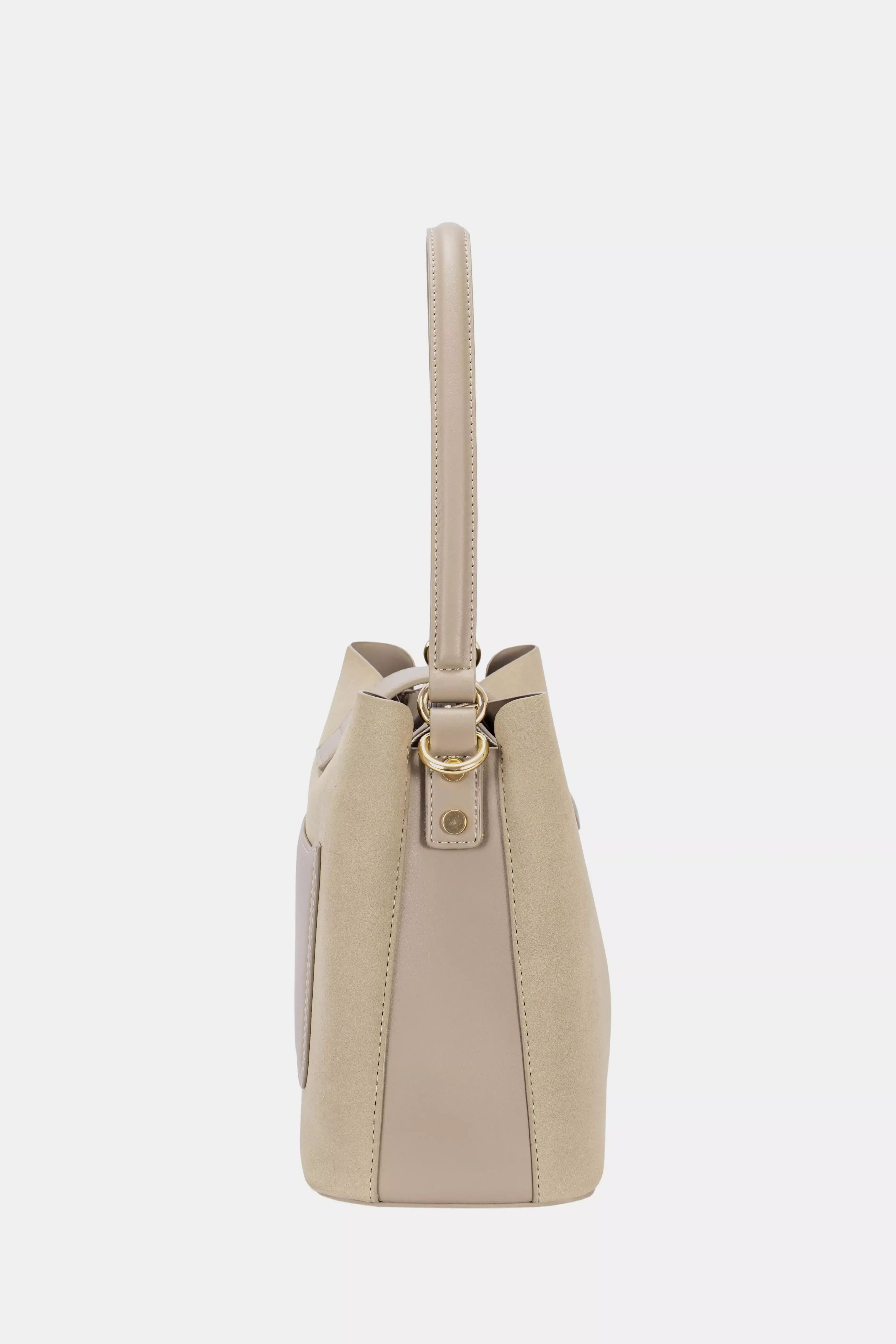 David Jones Leather Trim Shoulder Bag in Taupe, Shoulder Bags, $ 49.00, A Moment Of Now™