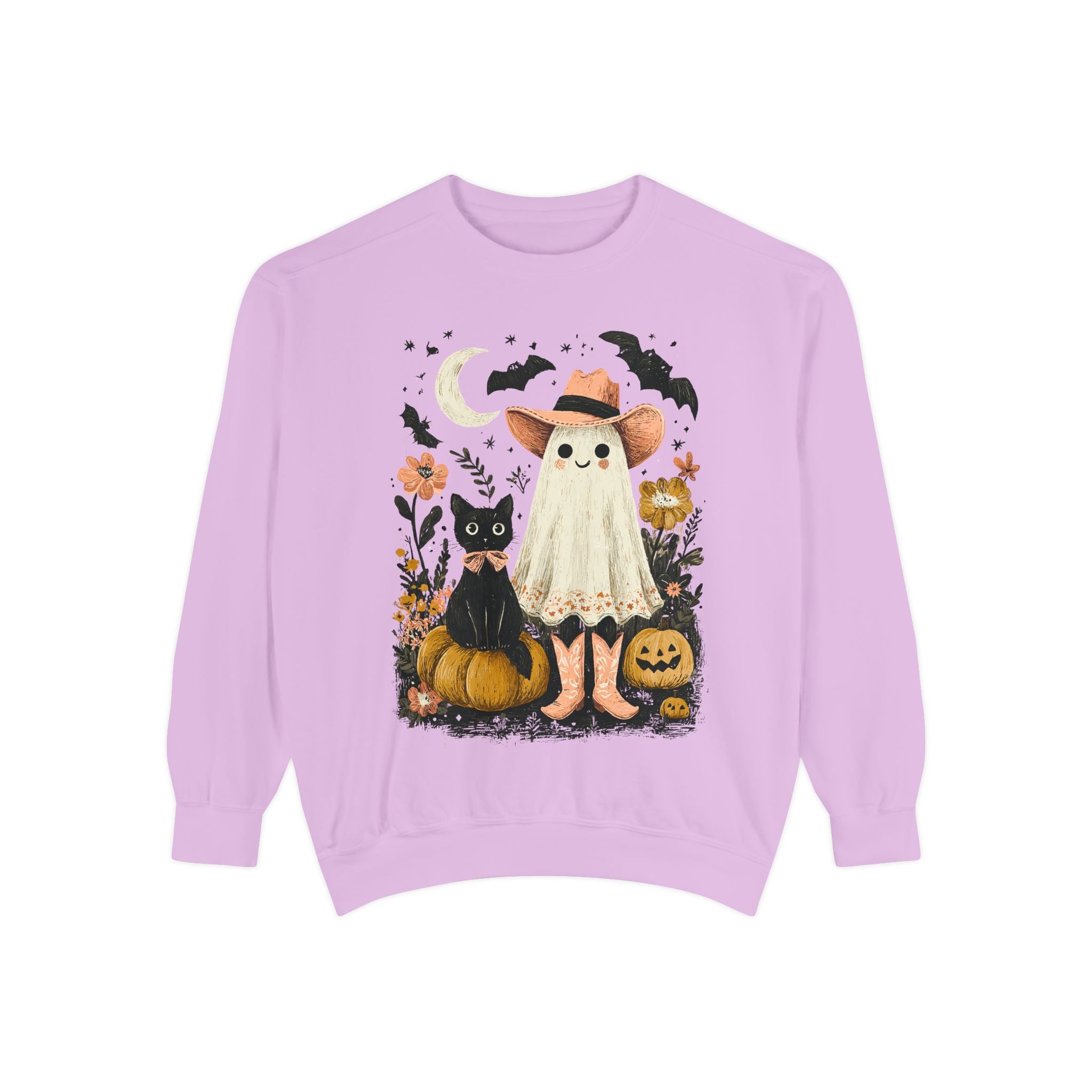 Halloween Ghost Costume Sweatshirt — Cute Ghost, Black Cat & Pumpkins Fall Pullover - sweatshirt product image 17
