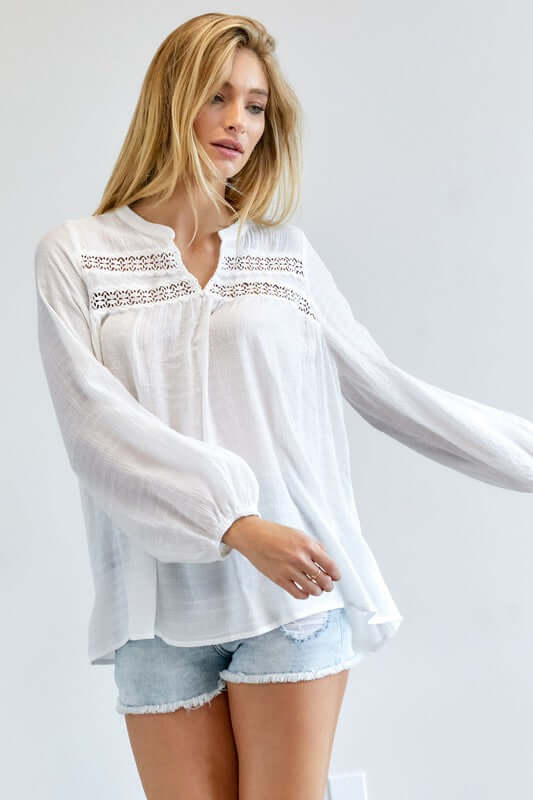 Off White V-Neck Blouse Top, Davi & Dani, $ 56.95