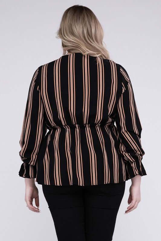 Plus Size Striped Long Flounce Sleeve Top With Ruffled Hem, Nuvi Apparel, $ 35.95