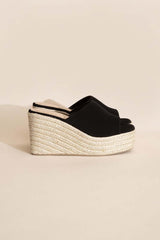 WEBSTER-20 Black Platform Wedge Slide Heels Sandals, Top Guy Footwear, A Moment Of Now