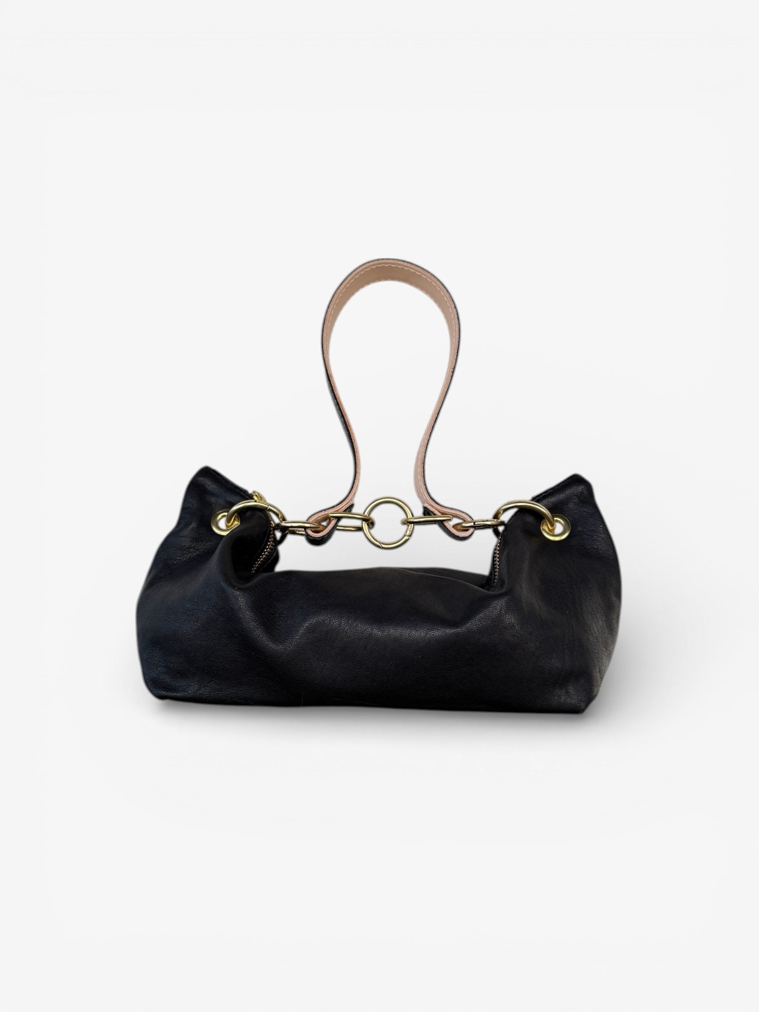 Blair East West Shoulder Bag - Black Leather with Brass Hardware
