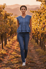 Blue Eyelet Embroidery Pintuck Sleeveless Cotton Blouse | Boutique In USA, Blouses, $ 69.00, A Moment Of Now™