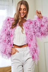 Shop Pink Fluffy Tiered Ruffle Long Sleeve Party Jacket | USA Boutique Shop, Jackets, USA Boutique