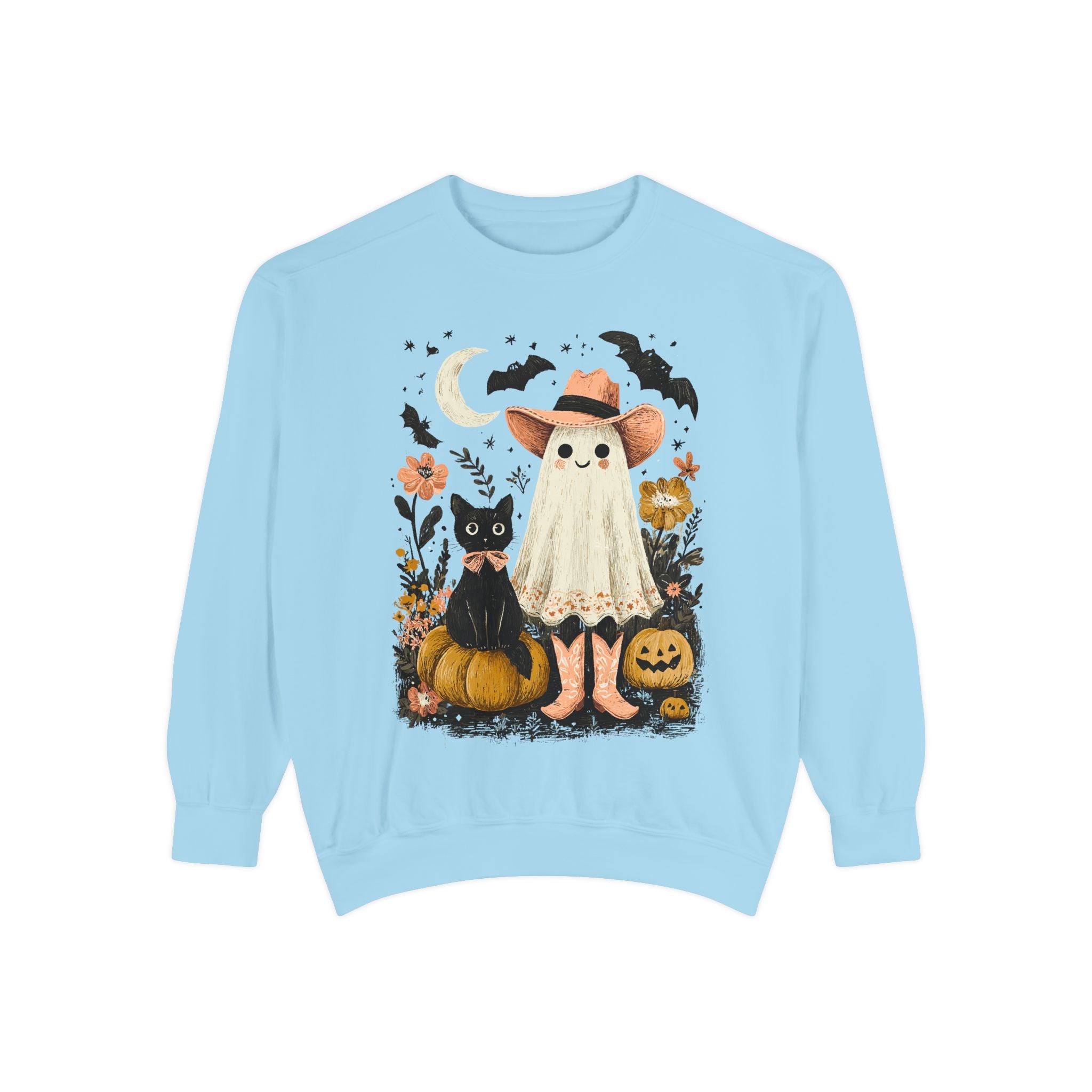Halloween Ghost Costume Sweatshirt — Cute Ghost, Black Cat & Pumpkins Fall Pullover - sweatshirt product image 11
