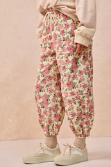 Cream Pink Floral Printed Twill Drawstring Pants | Online Boutique USA, Pants, $ 57.00, A Moment Of Now™