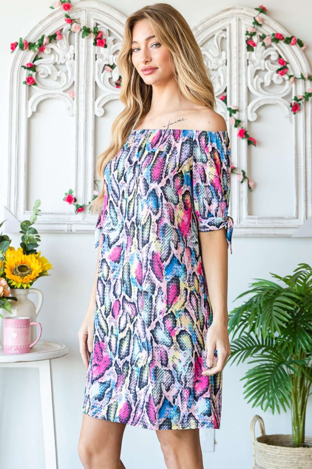 Boho Plus Size Off Shoulder Snake Mini Dress, Dresses, $ 45.00, A Moment Of Now™