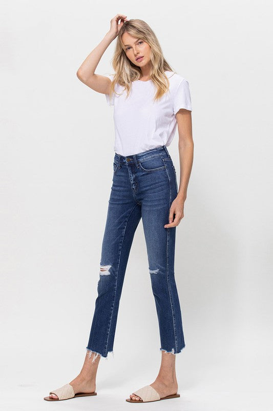 Mid Rise Crop Slim Straight Medium Jeans