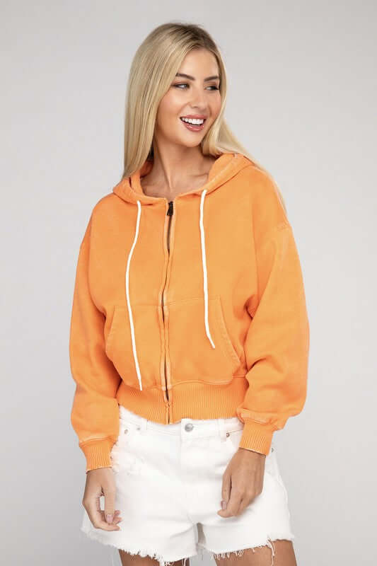 Acid Wash Fleece Cropped Zip-Up Hoodie, ZENANA, $ 49.95