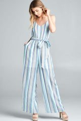 Blue Tie Front Striped Sleeveless Jumpsuit, Cotton Bleu by Nu Label, $ 45.00