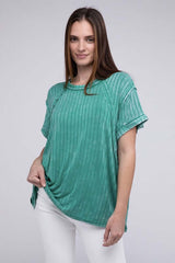 Ribbed Raglan Dolman Sleeve Boat-Neck Top, ZENANA, $ 29.95