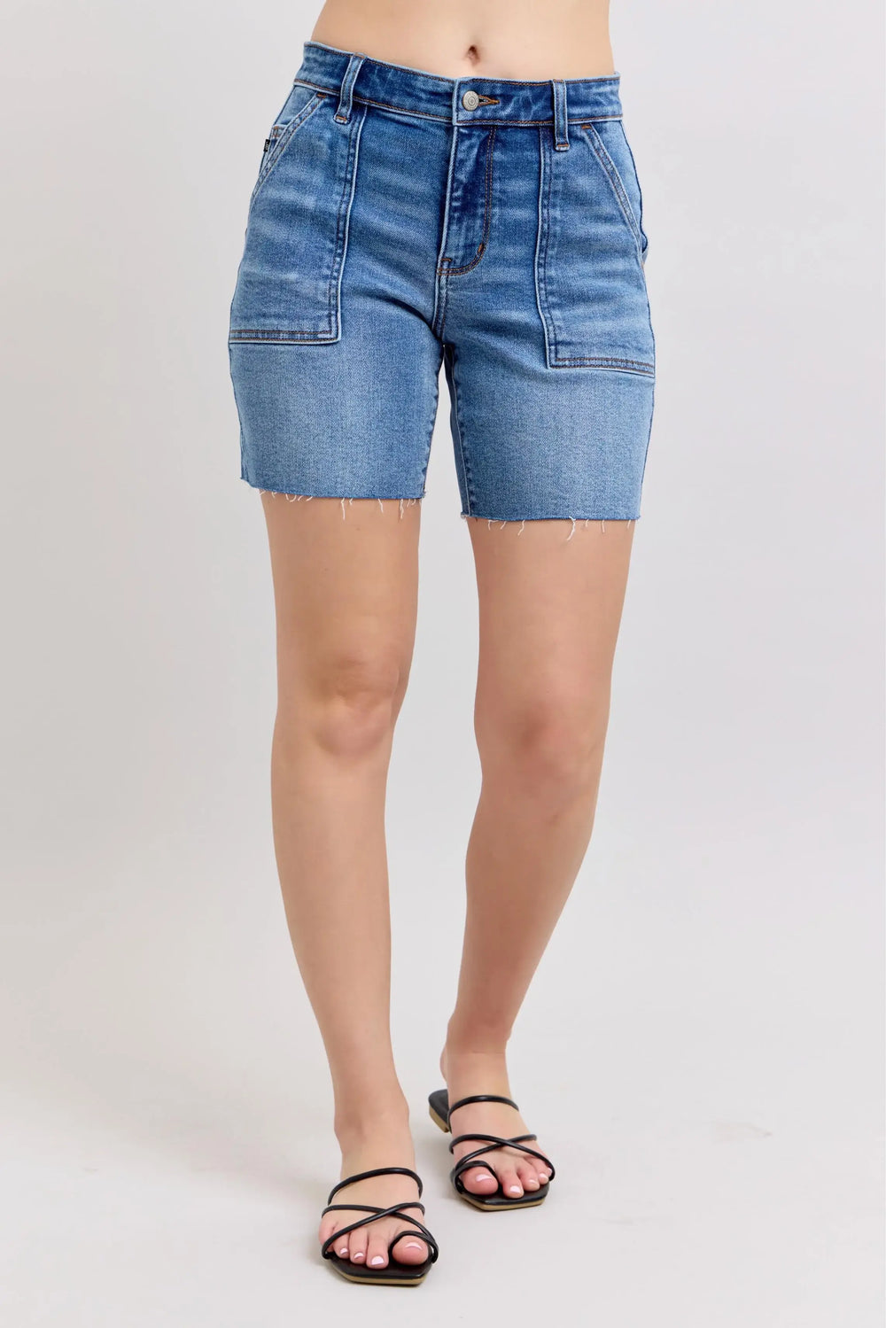 Judy Blue Mid Rise Bermuda Denim Shorts with Raw Hem | Plus Size, Shorts, $ 52.00, A Moment Of Now™