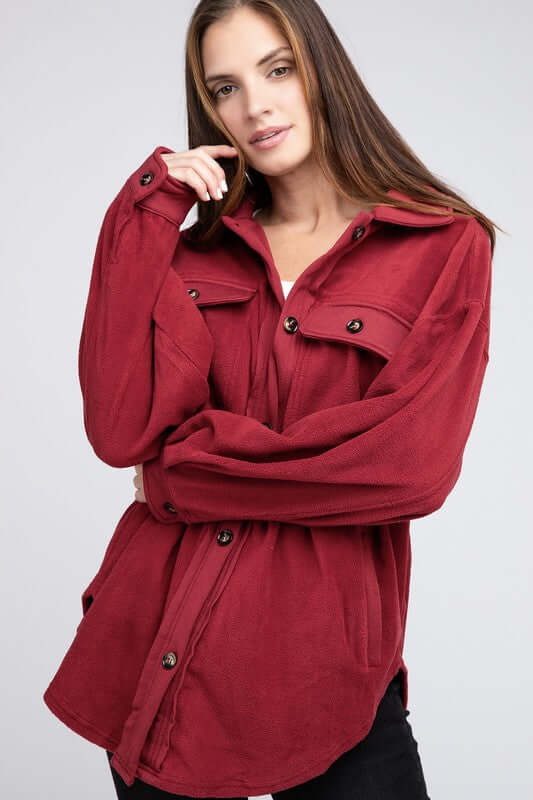 Fleece Buttoned Down Oversized Jacket Shacket