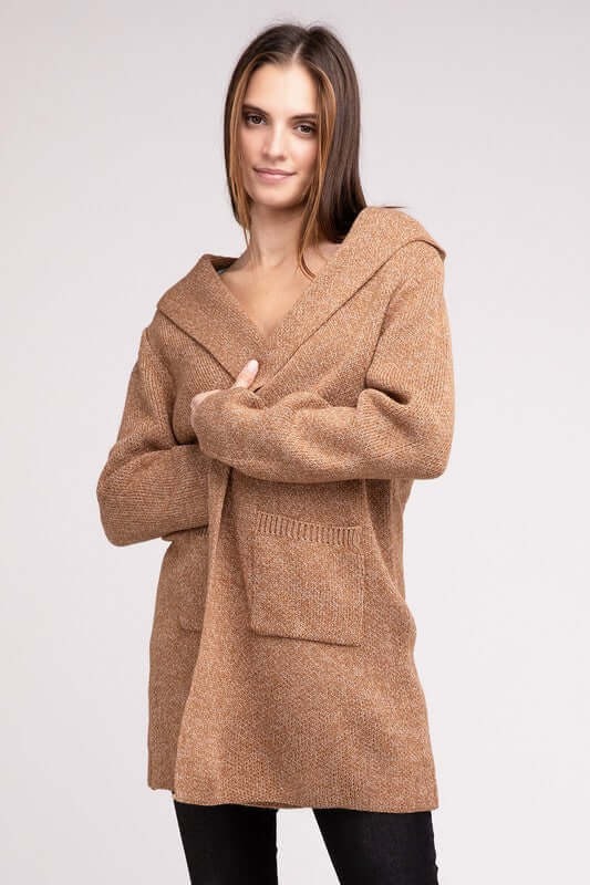 Hooded Open Front Sweater Cardigan, ZENANA, $ 50.95