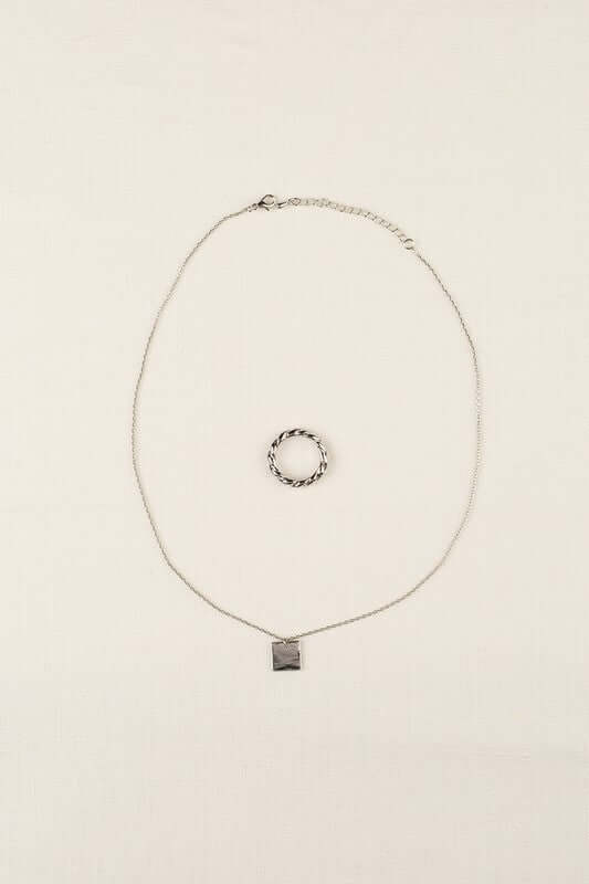 Shop Silver Twist Ring & Square Pendant Necklace Set | Fashion Jewelry, jewelry Sets, USA Boutique