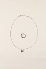 Shop Silver Twist Ring & Square Pendant Necklace Set | Fashion Jewelry, jewelry Sets, USA Boutique