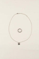 Shop Silver Twist Ring & Square Pendant Necklace Set | Fashion Jewelry, jewelry Sets, USA Boutique