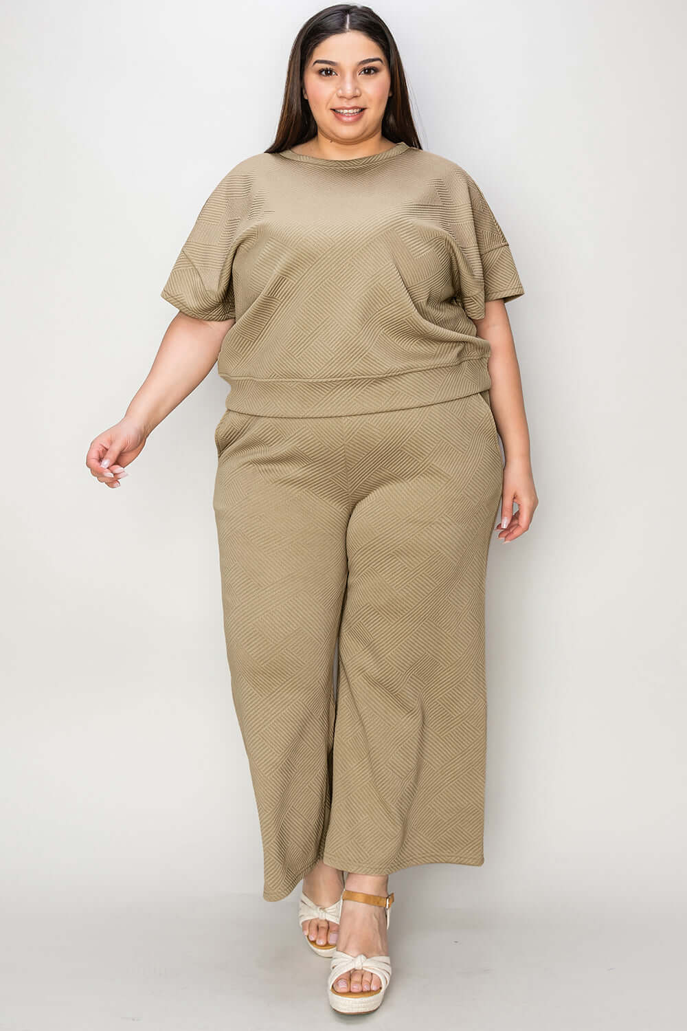 Texture Short Sleeve Top and Pants Set Loungewear, Double Take, A Moment Of Now