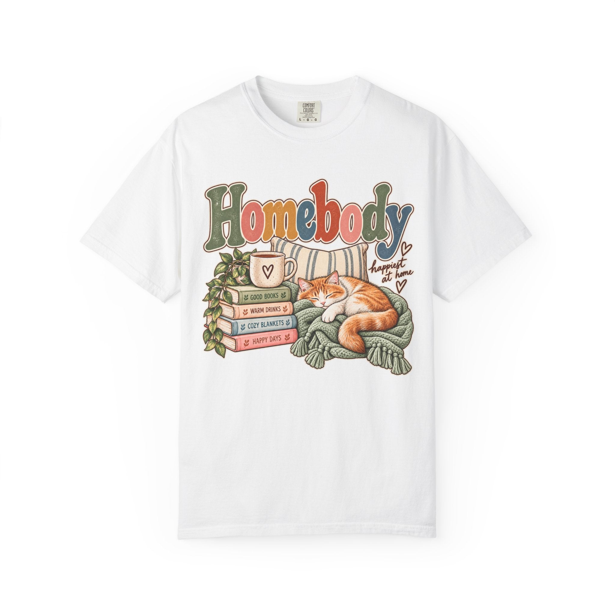 Homebody T-Shirt — Cozy Cat, Books & Coffee Comfort Colors® Tee