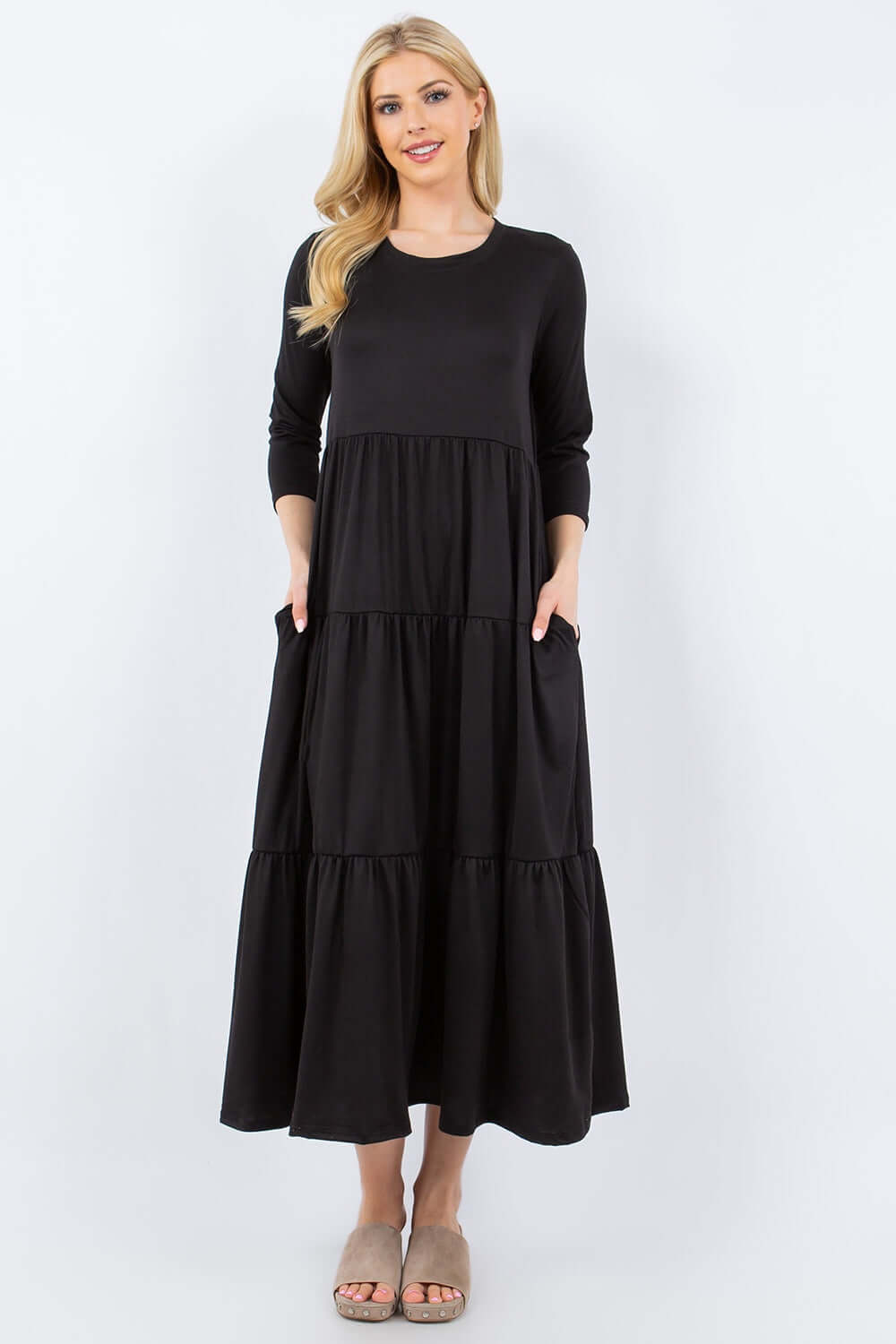 Black Long Sleeve Midi Dress with Pockets, Celeste, A Moment Of Now