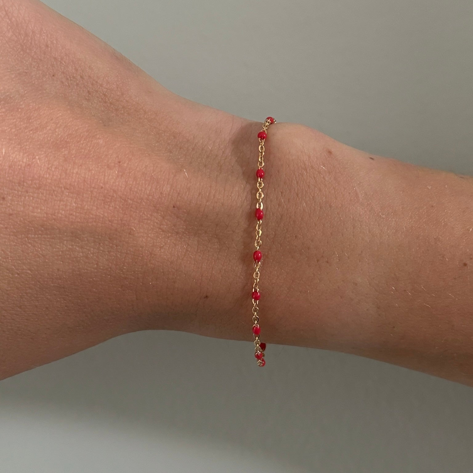 Red Daisy Bracelet | 14K Gold Filled Enamel Chain, Bracelets, $ 52.00, A Moment Of Now™