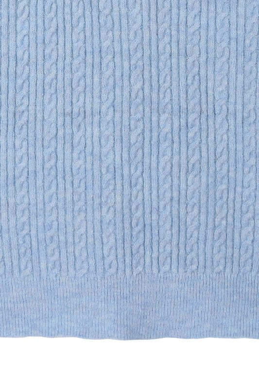 Light Blue Wool Blended Cable Knitted Cardigan