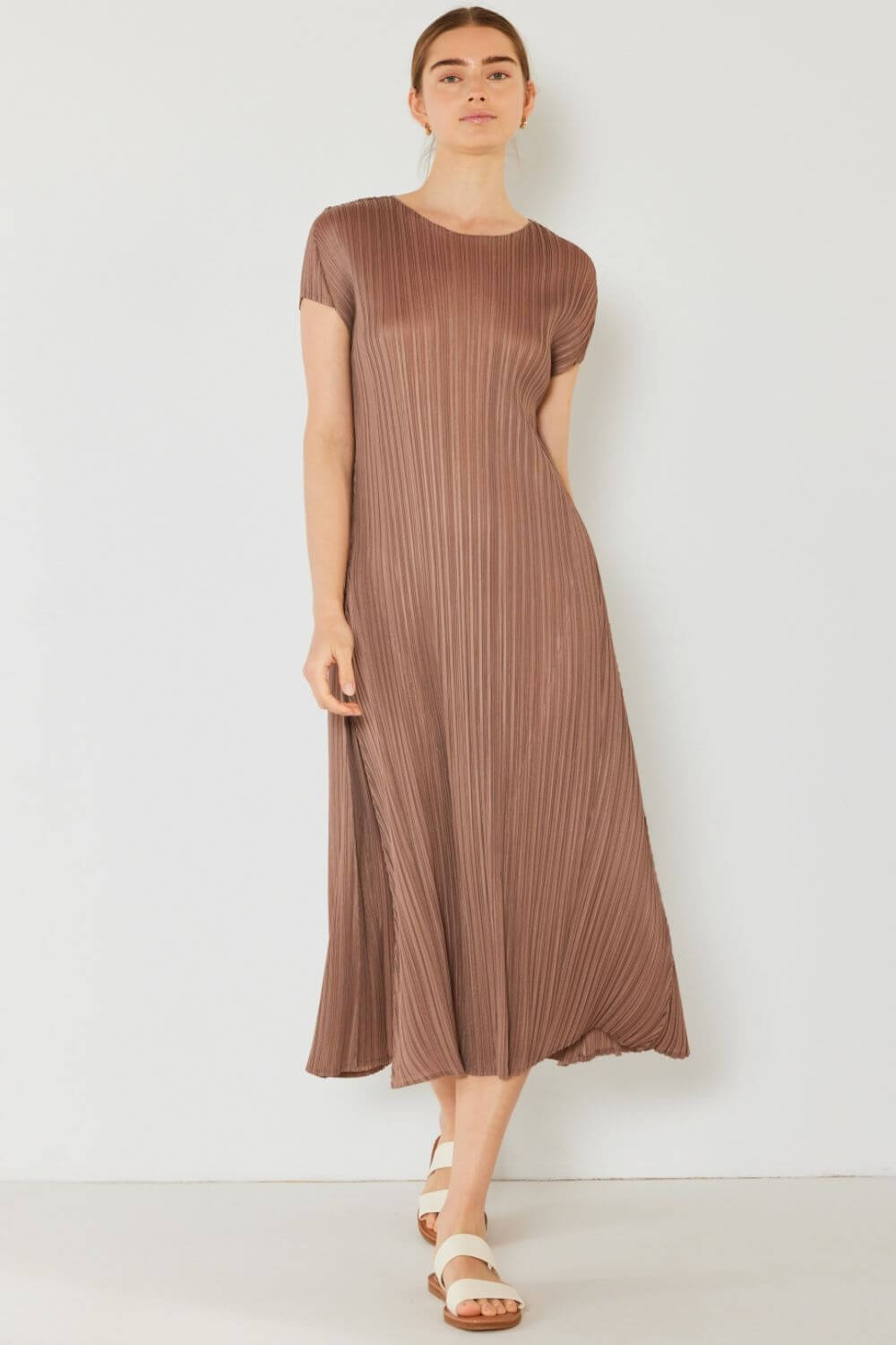 Solid Pleated Cap Sleeve A-Line Dress, Marina West Swim, $ 63.00