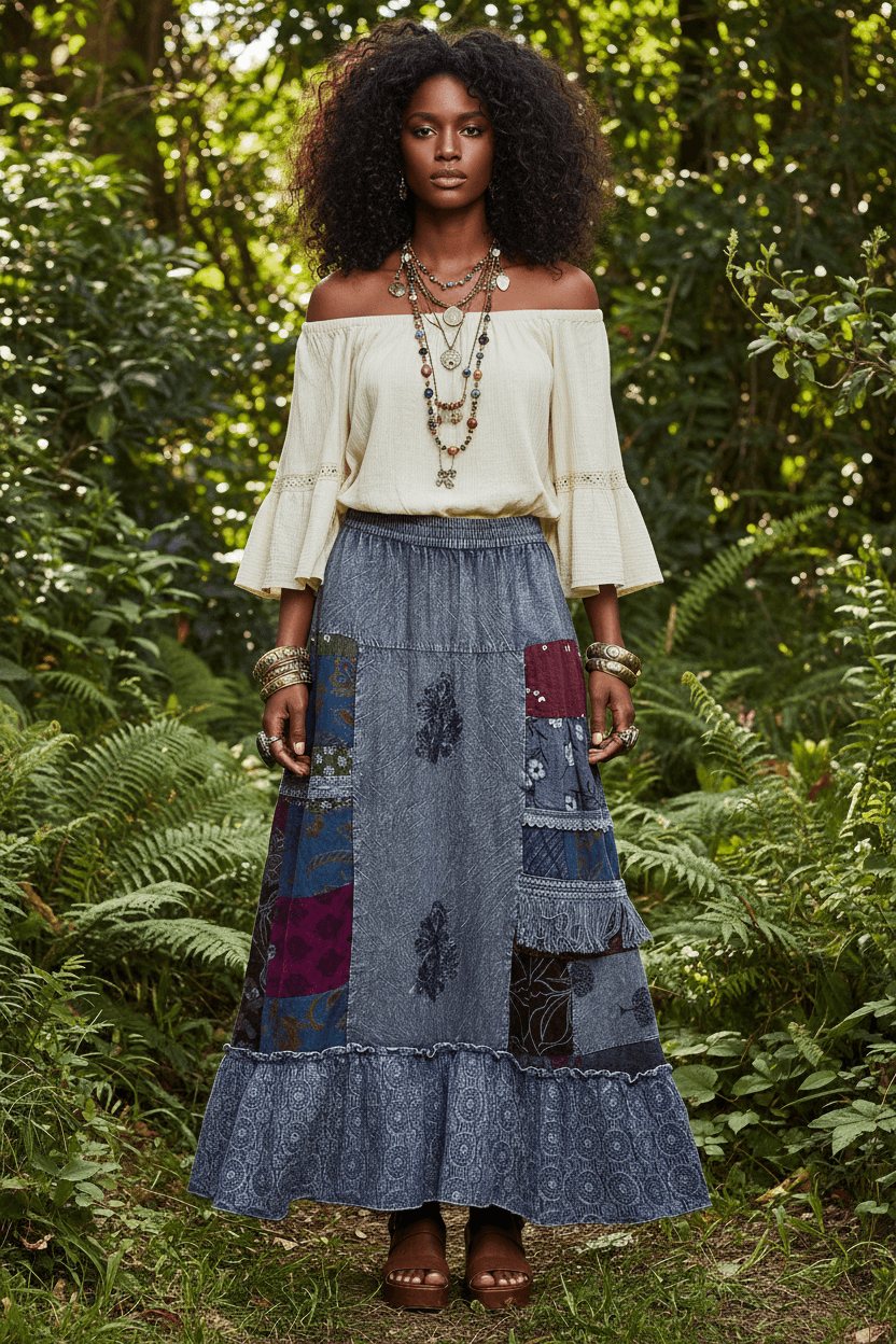 POL Charcoal Printed Patchwork Embroidered Ruffled Maxi Skirt, Skirts, $ 69.00, A Moment Of Now™