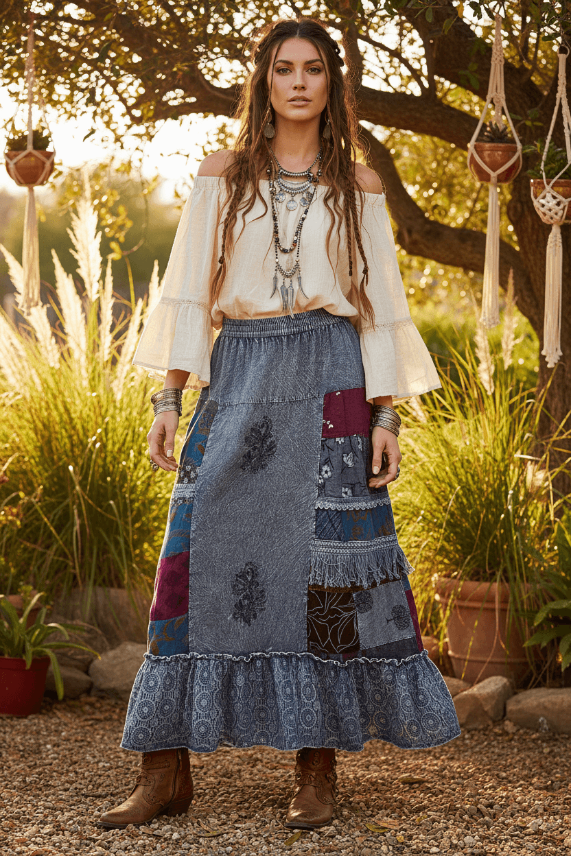 POL Charcoal Printed Patchwork Embroidered Ruffled Maxi Skirt, Skirts, $ 69.00, A Moment Of Now™