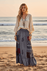 POL Charcoal Printed Patchwork Embroidered Ruffled Maxi Skirt, Skirts, $ 69.00, A Moment Of Now™