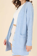 Light Blue Wool Blended Cable Knitted Cardigan