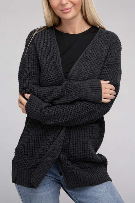 Low Gauge Waffle Open Cardigan Sweater, ZENANA, $ 48.95