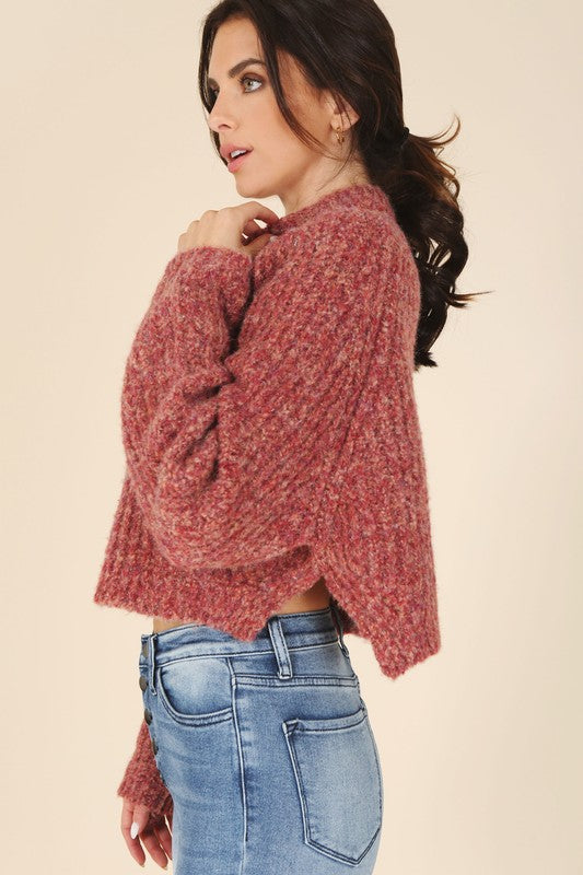 Melange Cropped Sweater Top