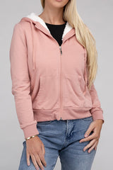 Fuzzy Trim Zip-Up Crop Hoodie Jacket