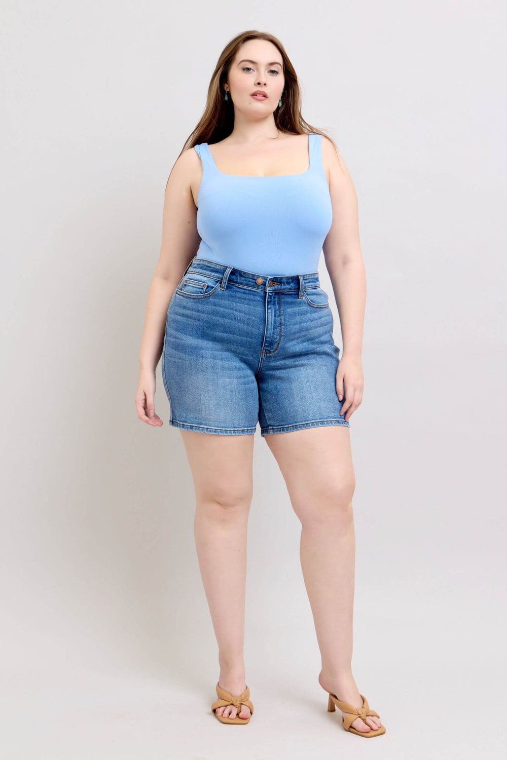 Judy Blue Medium Blue Double Button Denim Shorts | Plus Size, Shorts, $ 59.00, A Moment Of Now™