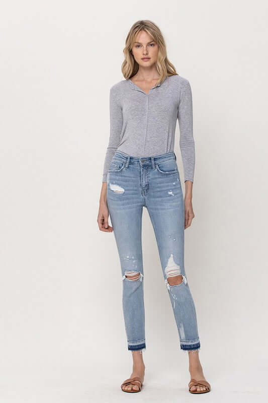 Beach House Light Blue Distressed Mid Rise Crop Skinny Jeans