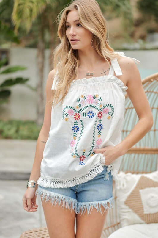 Embroidered Sleeveless Ruffle Tank Top, Davi & Dani, $ 53.95