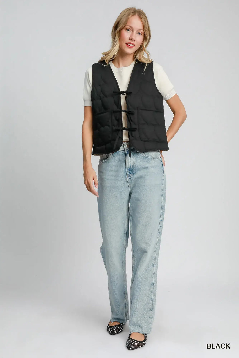 Chic Black Heart Quilted Tie-Front Vest Jacket, Vests Jackets, $ 55.00, A Moment Of Now™