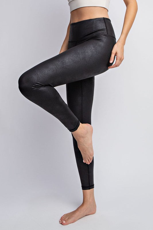 Shop Black PU Chintz Full-Length Leggings, Leggings, USA Boutique