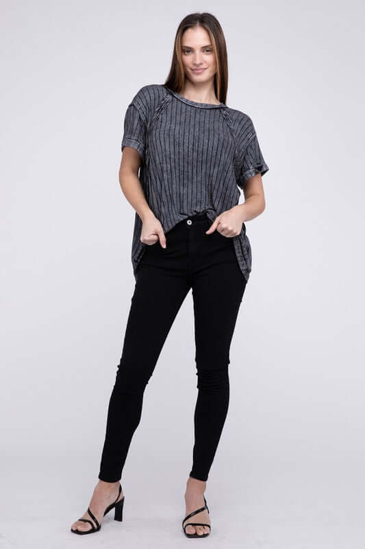 Ribbed Raglan Dolman Sleeve Boat-Neck Top, ZENANA, $ 29.95