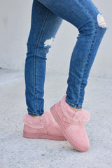 Pink Furry Chunky Thermal Ankle Boots