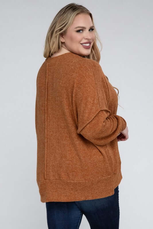 Plus Size Brushed Melange Drop Shoulder Sweater, ZENANA, $ 28.95