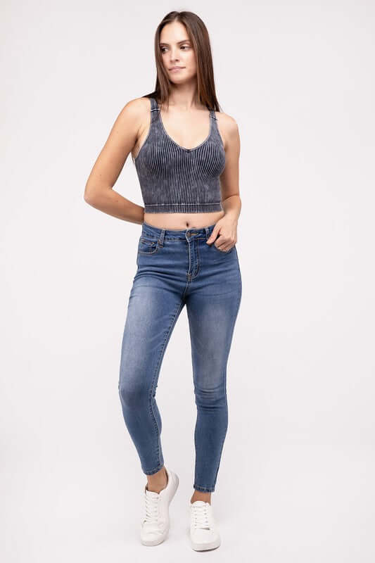 Washed Ribbed Cropped V-Neck Tank Top, ZENANA, $ 25.95