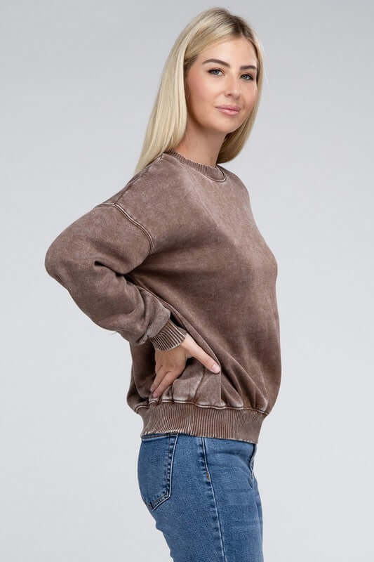 Women's Acid Wash Fleece Oversized Pullover Sweatshirt | USA Boutique, ZENANA, $ 39.00