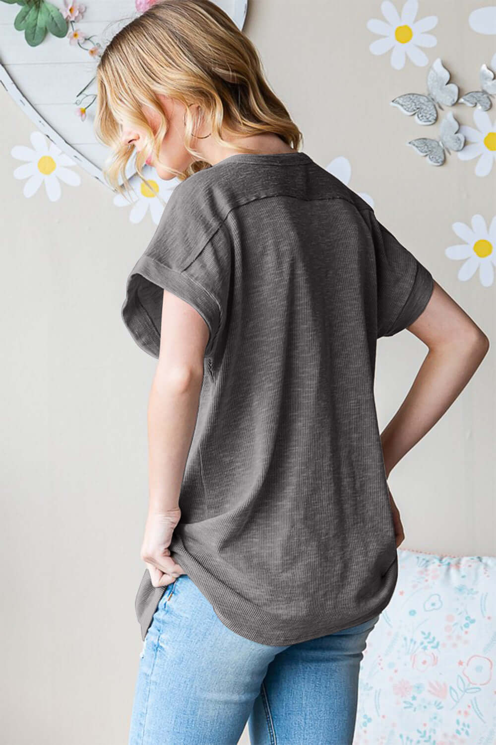 Charcoal Grey Short Sleeve Round Neck T-Shirt, Heimish, $ 37.00